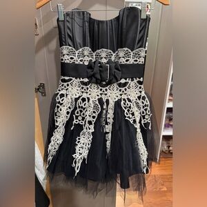 Elegant Black and White Lace Kids Dress